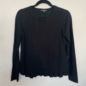 Adrianna Papell Black Ruffle Hem Crewneck Sweater